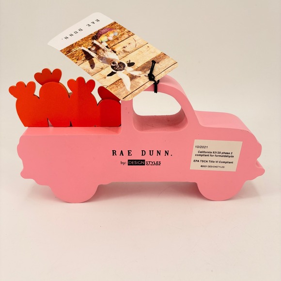 NWT Rae Dunn Pink Wood Truck Happy Easter Bunny Carrots Tabletop Decor - Picture 2 of 6